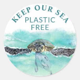 Sea Turtle KEEP OUR SEA PLASTIC FREE Conservation Classic Round Sticker