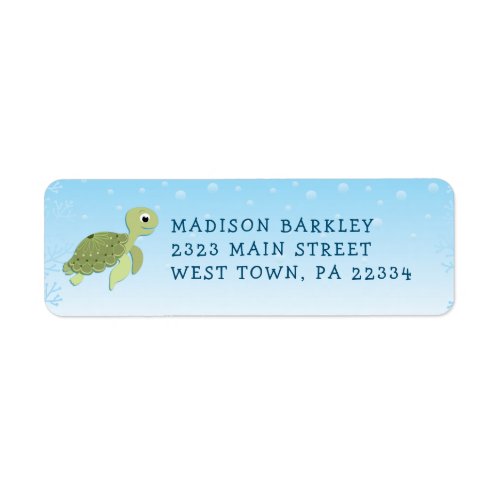 Sea Turtle Kid Cute Ocean Return Address Label