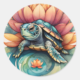 Sea Turtle Lotus Flower Art Turtles Nature Lovers  Classic Round Sticker