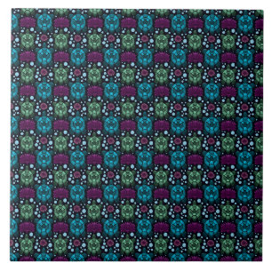Sea Turtle & Lotus Flower Pattern Ceramic Tile