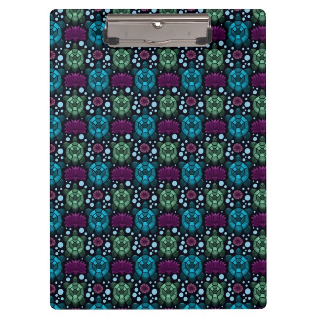 Sea Turtle & Lotus Flower Pattern  Clipboard (Front)