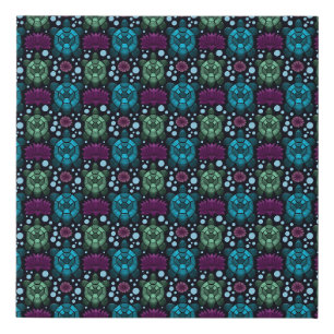 Sea Turtle & Lotus Flower Pattern Faux Canvas Print