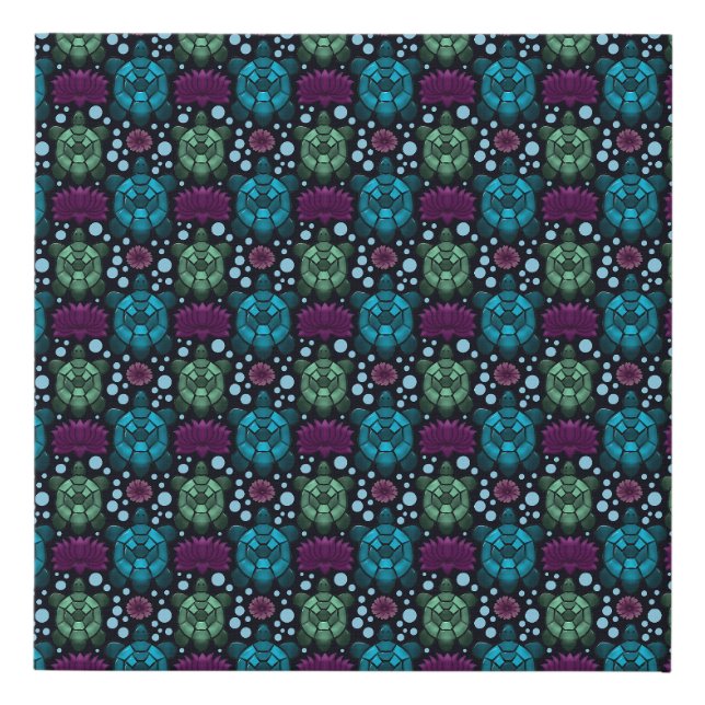 Sea Turtle & Lotus Flower Pattern  Faux Canvas Print (Front)