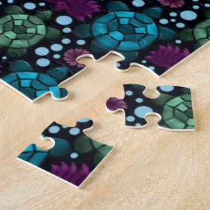 Sea Turtle & Lotus Flower Pattern Jigsaw Puzzle