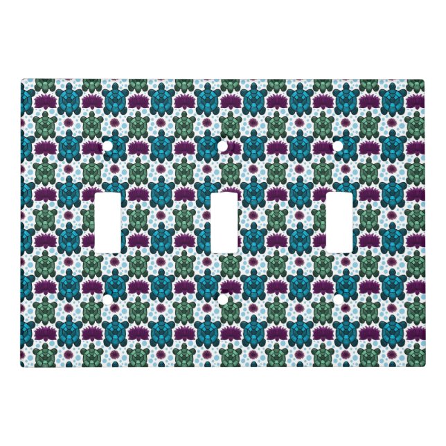 Sea Turtle & Lotus Flower Pattern  Light Switch Cover (Front)