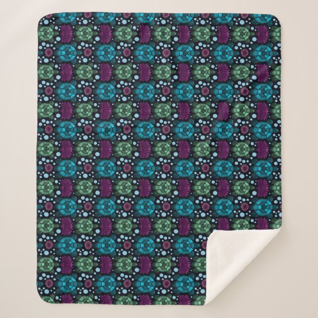 Sea Turtle & Lotus Flower Pattern  Sherpa Blanket (Front)