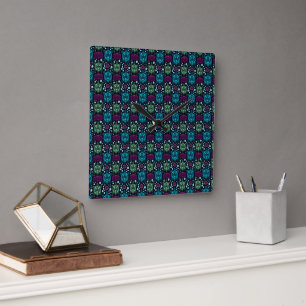 Sea Turtle & Lotus Flower Pattern  Square Wall Clock