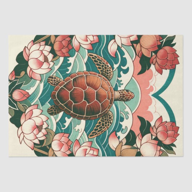 Sea Turtle Lotus Flower Seas Turtles               Tissue Paper (Front)