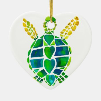 Sea Turtle Love Collection Ceramic Ornament by aftermyart at Zazzle