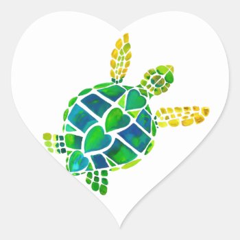 Sea Turtle Love Collection Heart Sticker by aftermyart at Zazzle
