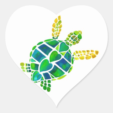 Sea Turtle Love Collection Heart Sticker