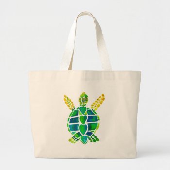 Sea Turtle Love Collection Large Tote Bag by aftermyart at Zazzle