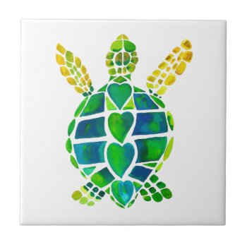 Sea Turtle Love Collection Tile by aftermyart at Zazzle