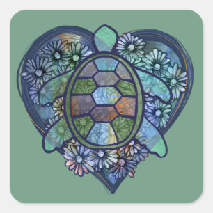 Sea turtle love square sticker
