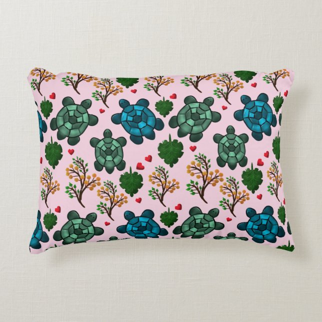 Sea Turtle Lover Gift, Cute Turtle Pattern, Marine Accent Pillow (Front)