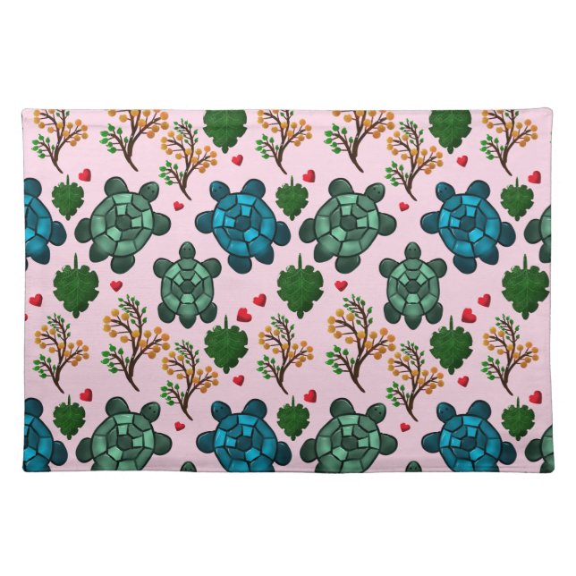 Sea Turtle Lover Gift, Cute Turtle Pattern, Marine Cloth Placemat (Front)