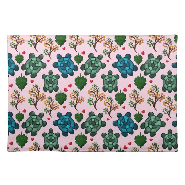 Sea Turtle Lover Gift, Cute Turtle Pattern, Marine Cloth Placemat (Front)