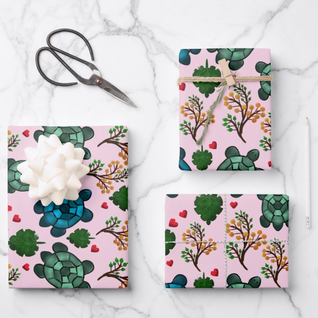 Sea Turtle Lover Gift, Cute Turtle Pattern, Marine Wrapping Paper Sheets (Front)