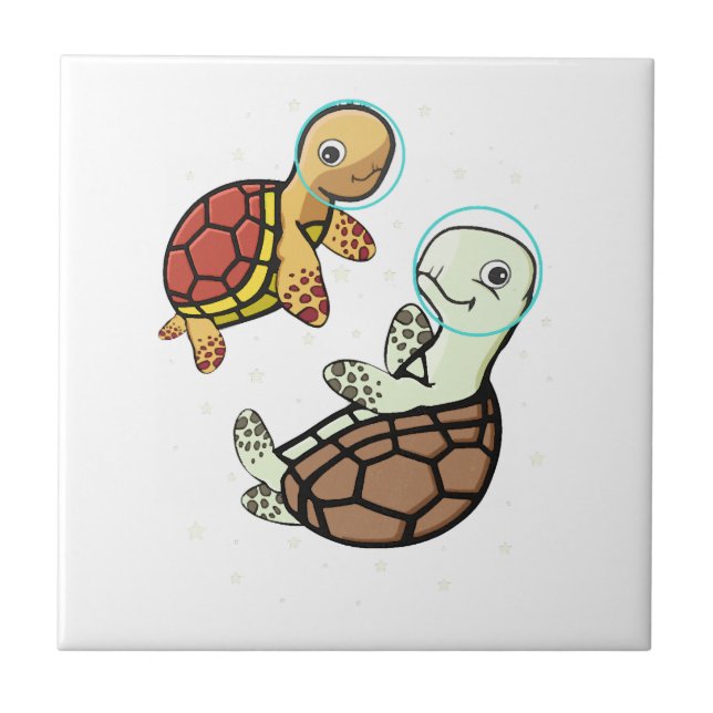 Sea Turtle Lover Kids Space Astronaut Sea Turtle Ceramic Tile (Front)