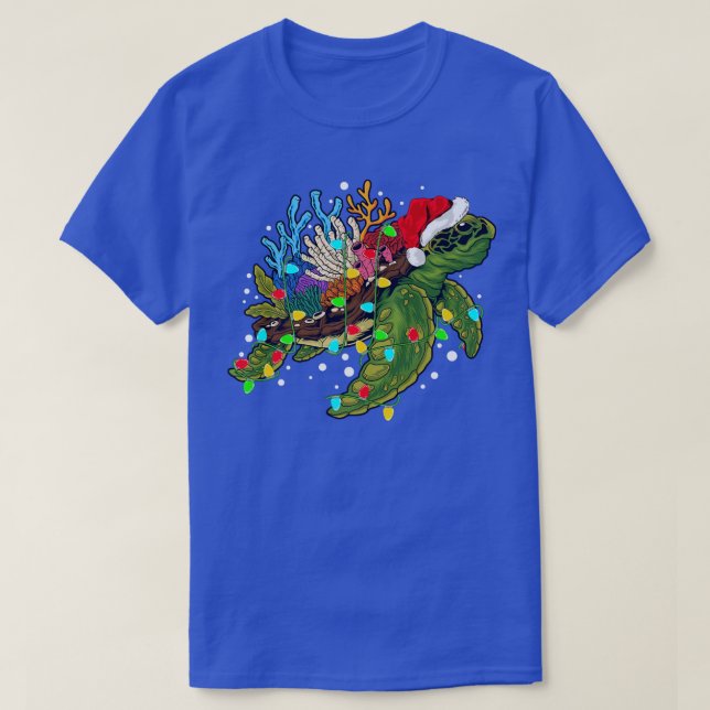 Sea Turtle Lover Xmas Lights Santa Sea Turtle Chri T-Shirt (Design Front)