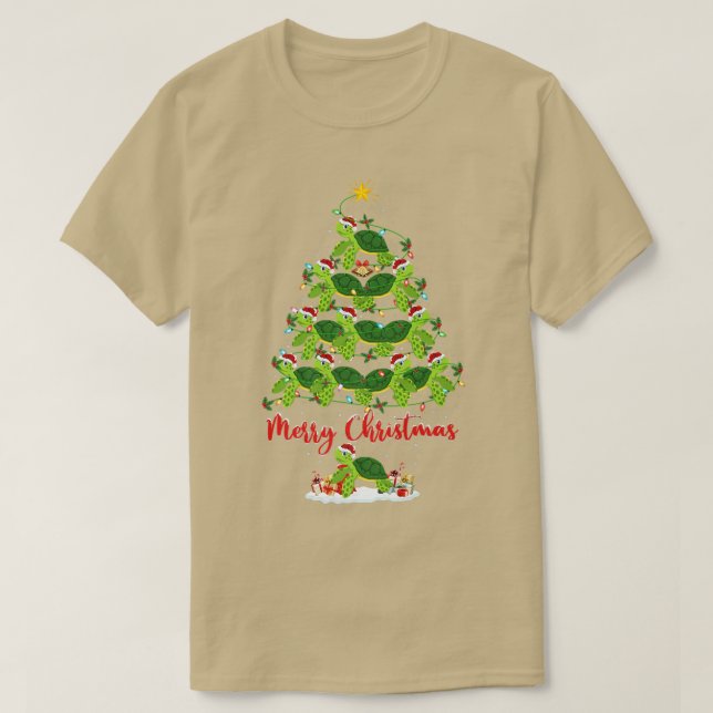 Sea Turtle Lover Xmas Tree Santa Sea Turtle Christ T-Shirt (Design Front)