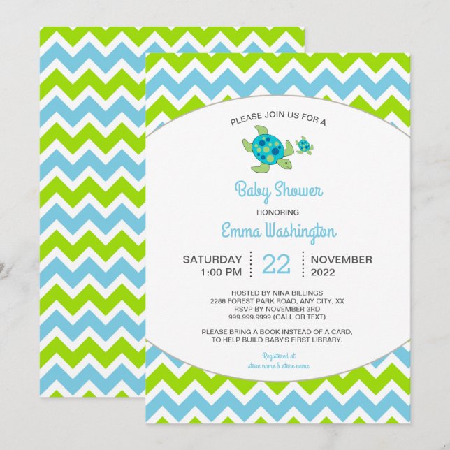 Sea Turtle Mama + Baby |  baby shower invite (Front/Back)