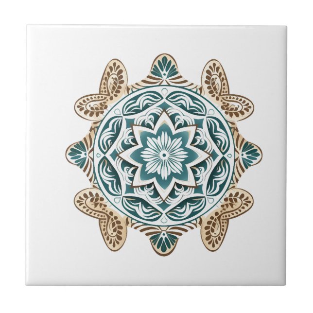 Sea Turtle Mandala Art Ceramic Tile (Front)