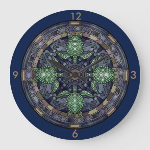 Sea Turtle Mandala Circle Pattern Illustration Large Clock
