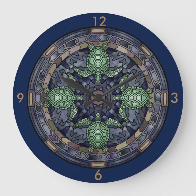 Sea Turtle Mandala Circle Pattern Illustration Large Clock (Front)