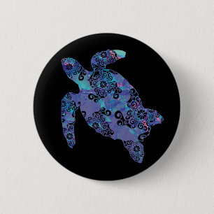 Sea Turtle Mandala Magical Color Light Art Button