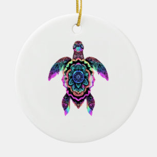 Sea Turtle Mandala Sea Ocean Animal Artwork Boho C Ceramic Ornament