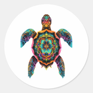 Sea Turtle Mandala Sea Ocean Animal Artwork Boho Classic Round Sticker