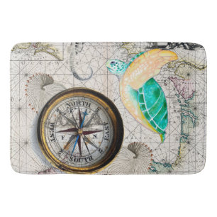 Sea turtle Map Beige Bathroom Mat