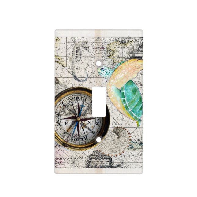Sea turtle Map Beige Light Switch Cover (Front)