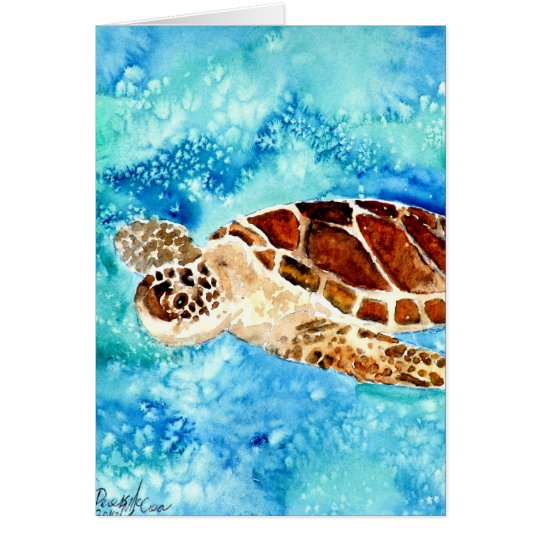 sea turtle marine sealife watercolor painting card