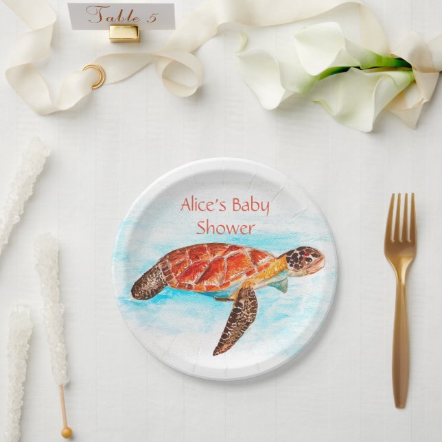 Sea turtle Marine Under the Sea Baby shower Paper Plates (Wedding)