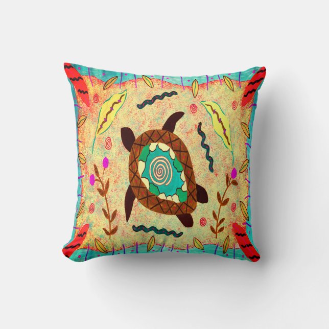 Sea Turtle Medicine Throw Pillow (Front)