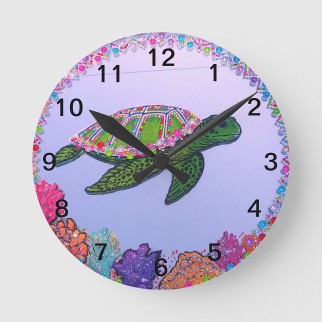 Sea Turtle Mirror Painting  Round Clock (Front)