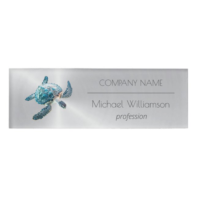  Sea Turtle Modern Beach Realtor Name Tag (Front)