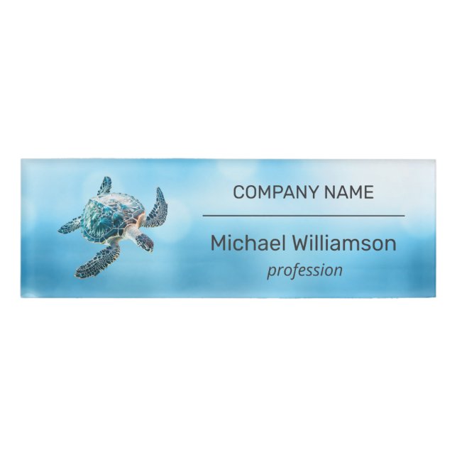  Sea Turtle Modern Beach Realtor Name Tag (Front)