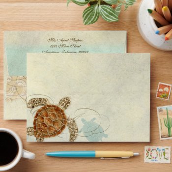 Sea Turtle Modern Coastal Ocean Beach Swirls Style Envelope by AudreyJeanne at Zazzle