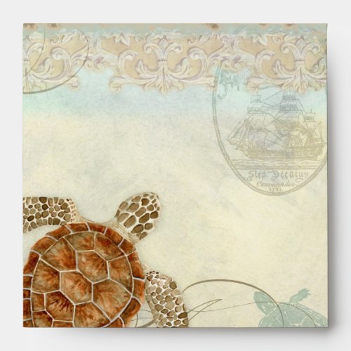 Sea Turtle Modern Coastal Ocean Beach Swirls Style Envelope