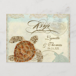 Sea Turtle Modern Coastal Ocean Beach Swirls Style Invitation Postcard