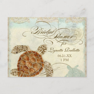 Sea Turtle Modern Coastal Ocean Beach Swirls Style Invitation Postcard