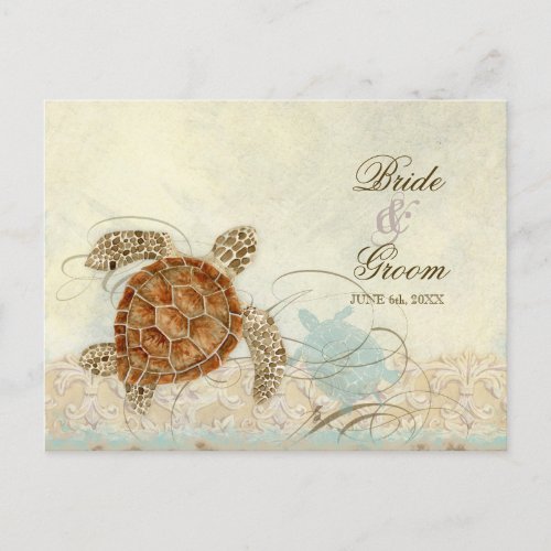 Sea Turtle Modern Coastal Ocean Beach Swirls Style Invitation Postcard