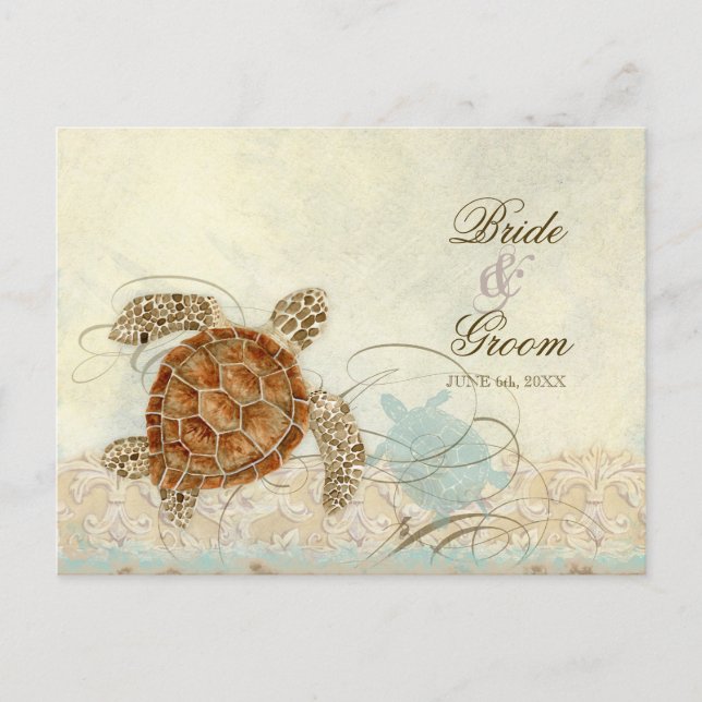Sea Turtle Modern Coastal Ocean Beach Swirls Style Invitation Postcard (Front)