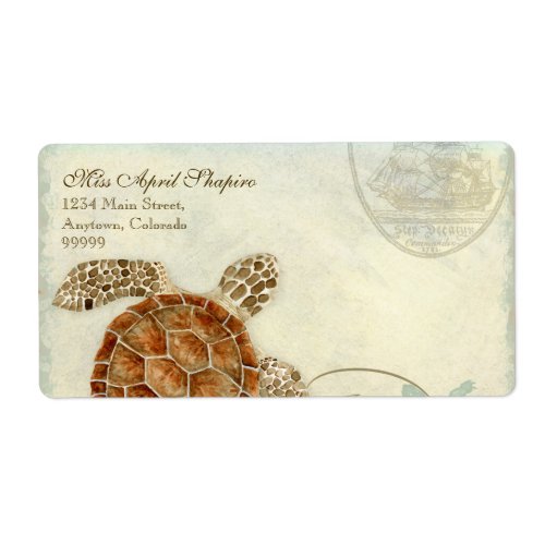 Sea Turtle Modern Coastal Ocean Beach Swirls Style Label