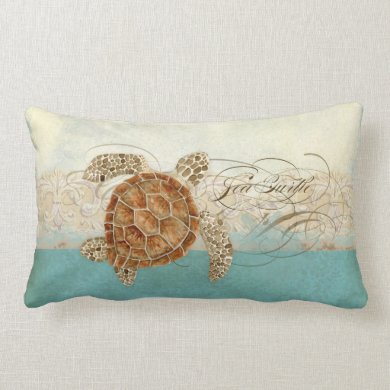 Sea Turtle Modern Coastal Ocean Beach Swirls Style Lumbar Pillow