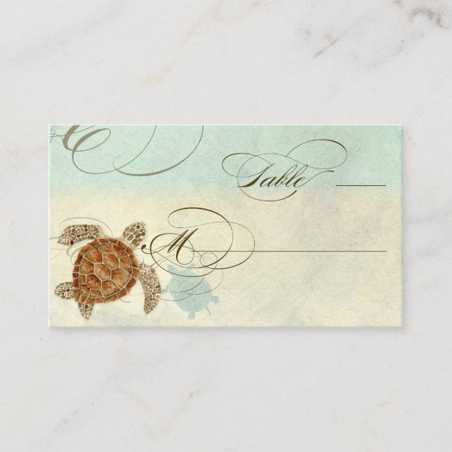Sea Turtle Modern Coastal Ocean Beach Swirls Style Place Card (Front)