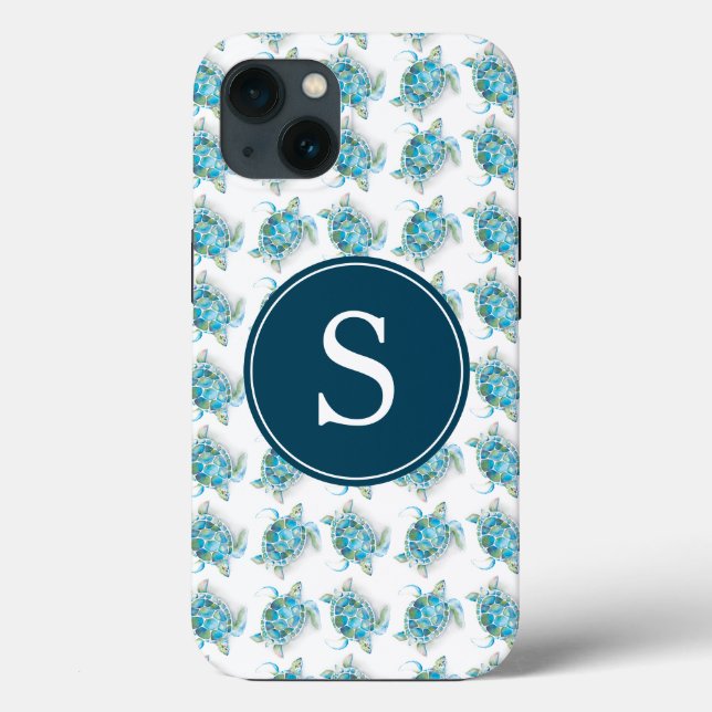Sea Turtle Monogram Beachy Phone Case (Back)